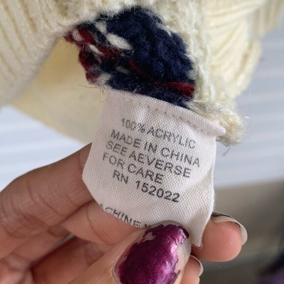 Tres Chic cream navy burgundy striped knitted chunky sweater size Large - Picture 4 of 4